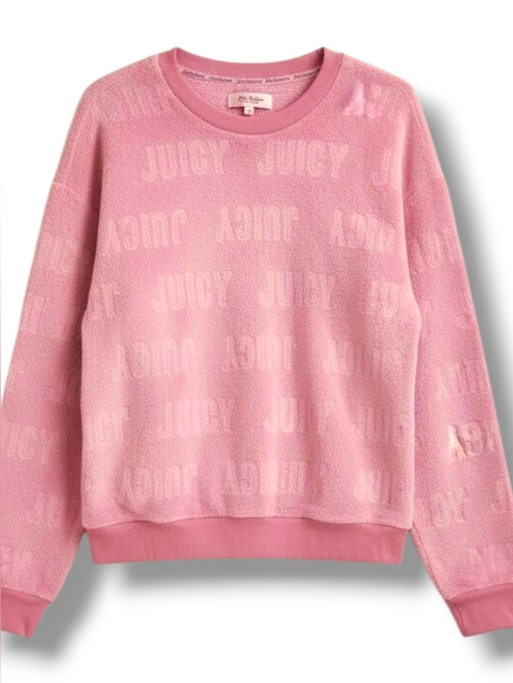 Juicy Couture Sweatshirt Embossed Logo Pink Size Small Plush Fleece Crewneck - Picture 1 of 3